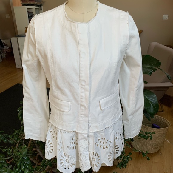 Sea NY layered denim jacket white eyelet lace S